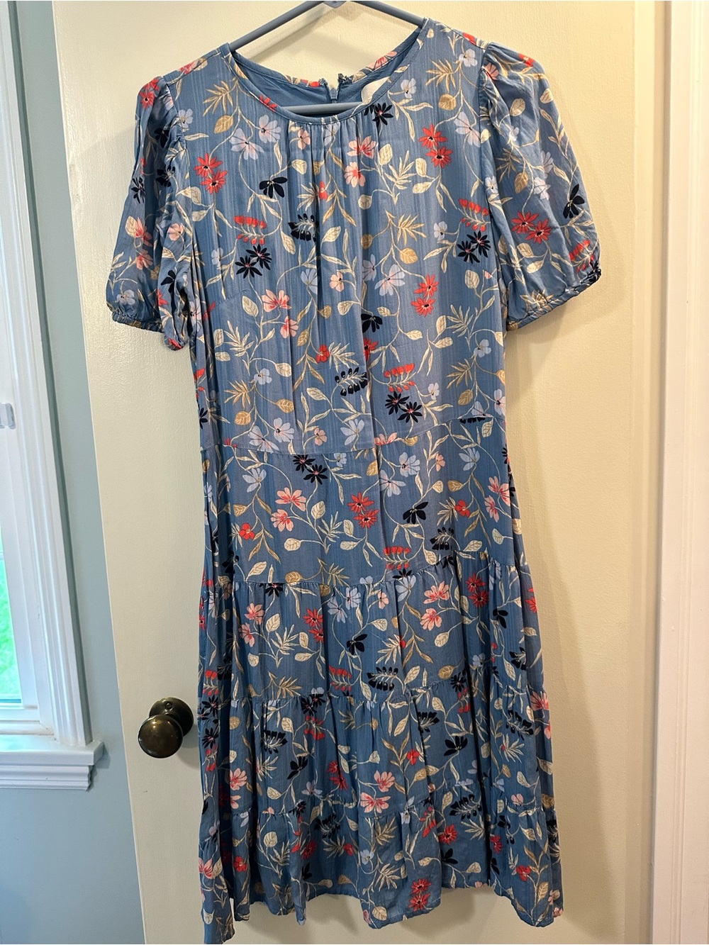 LOFT Blue Floral Tiered Midi Dress